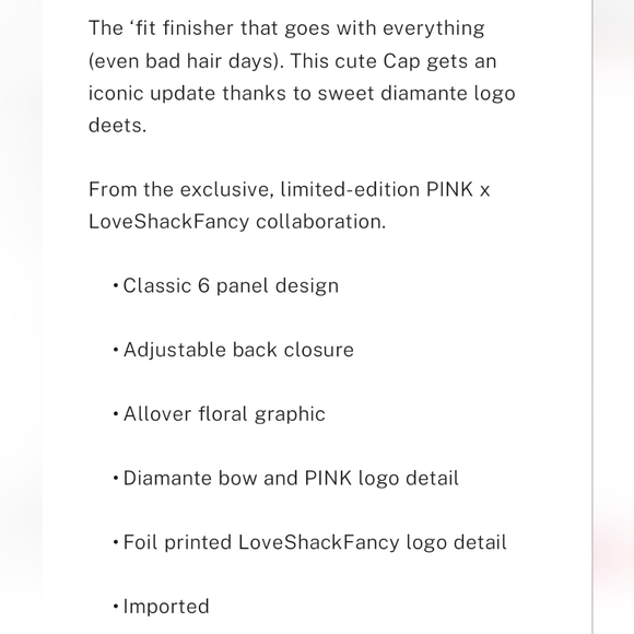 NWT VS PINK Loveshack Fancy Cap - Picture 5 of 12